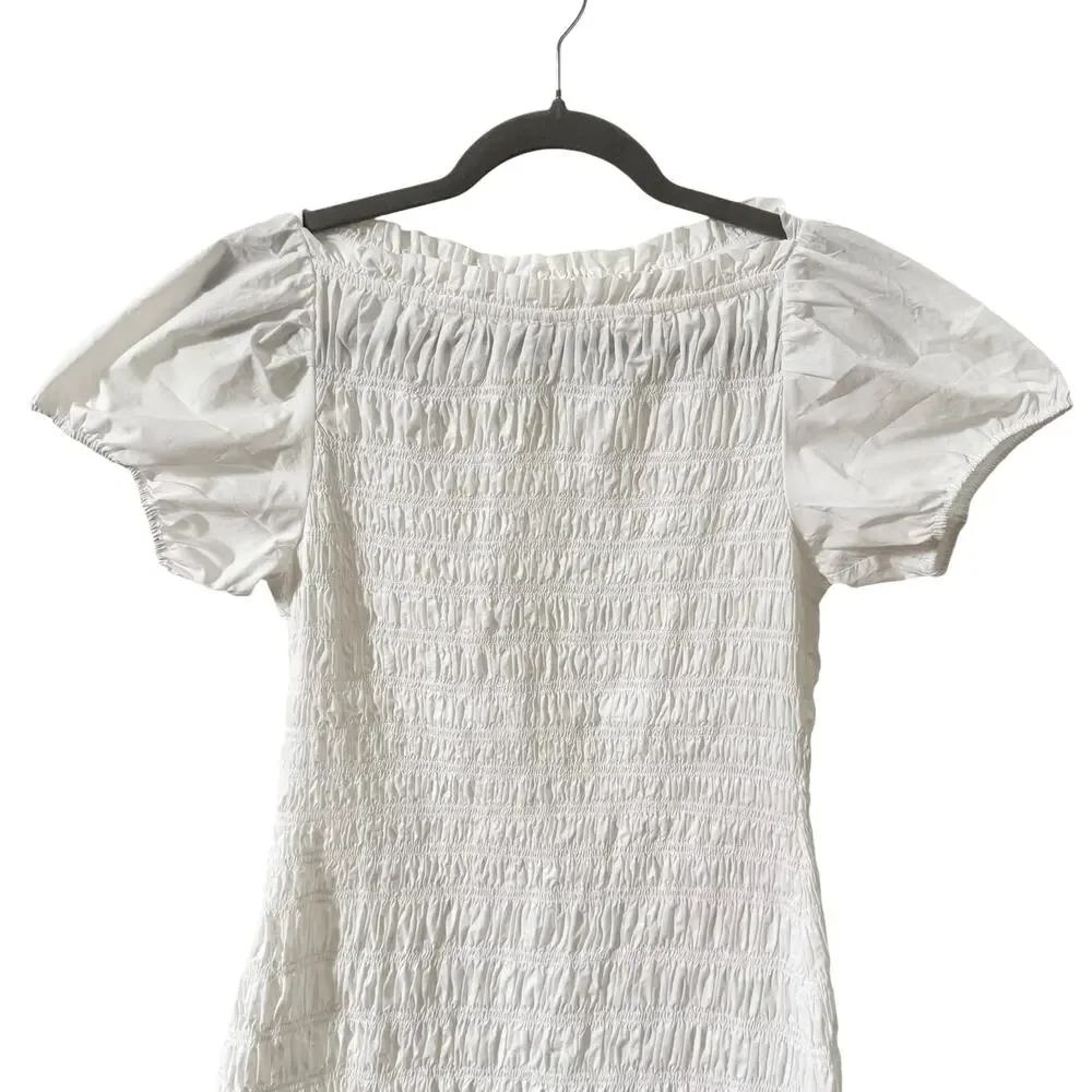DOEN Rizzo Smocked Mini Dress in "Salt" White Cream Size Small - Picture 4 of 10